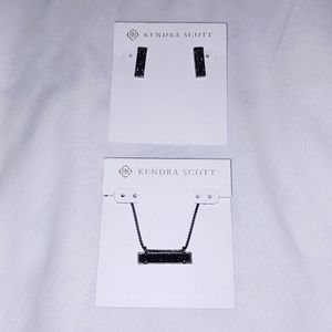 Kendra Scott Black Druuzy Druzzy Crystal Sparkle Bar Gunmetal Necklace Earrings